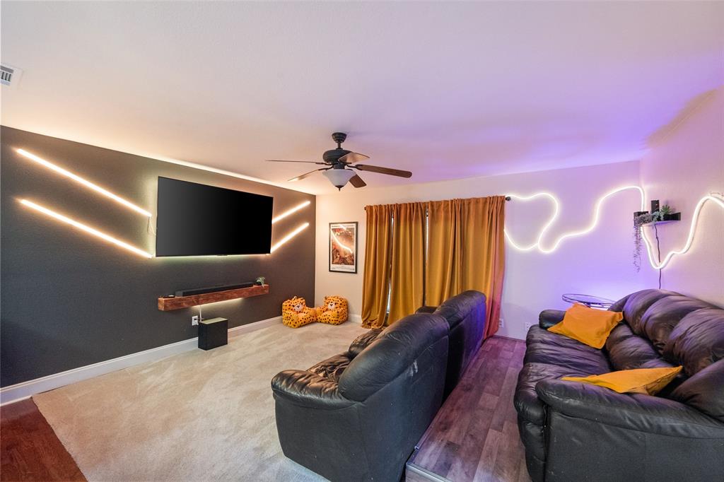424 Windjammer Lane Azle, TX 76020 - Photo 22 of 37 Home theater with ceiling fan and carpet