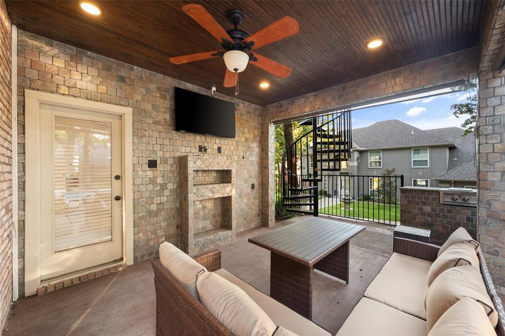 424 Windjammer Lane Azle, TX 76020 - Photo 25 of 37 View of patio / terrace with an outdoor hangout area, ceiling fan, and stairway