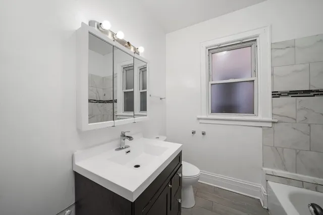 a bathroom with a sink toilet and vanity