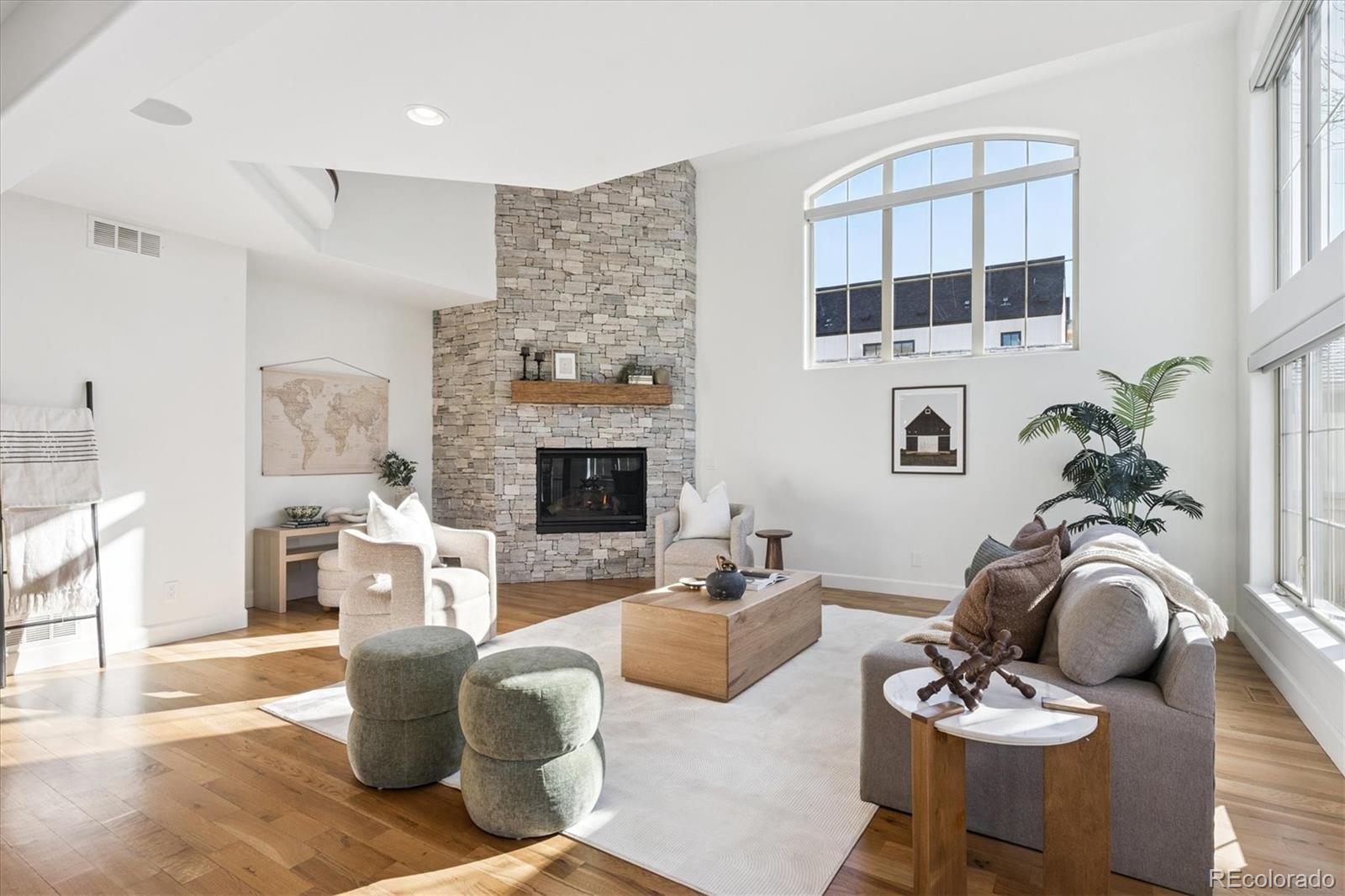 2415 South Madison Street Denver, CO 80210 - Photo 13 of 37 a living room with furniture potted plant and a fireplace