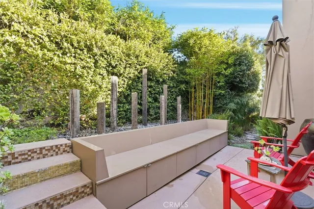 a backyard of a house with seating space