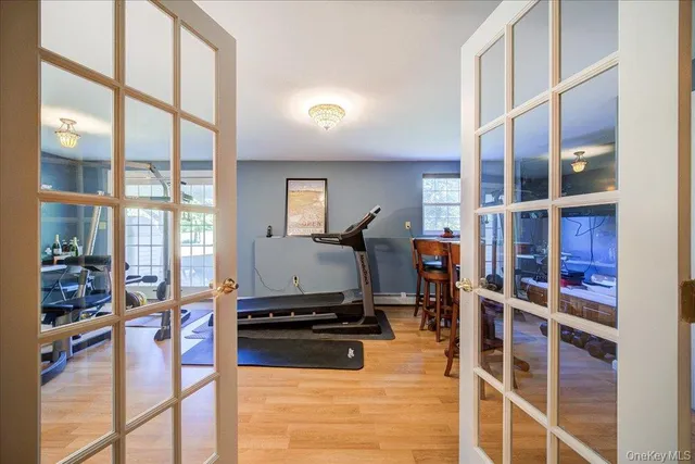a living room with furniture a rug and a window