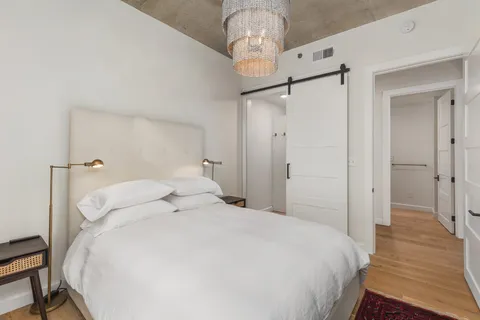 a view of a livingroom with wooden floor