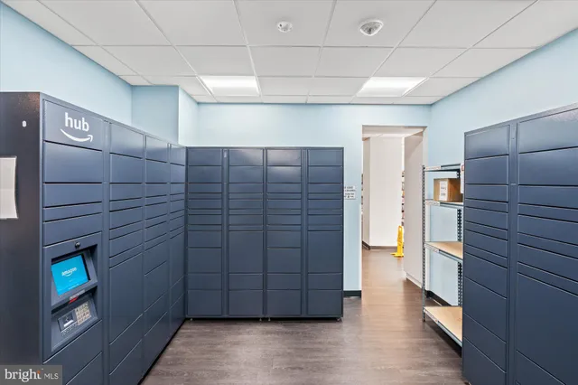 a view of a building with sitting area
