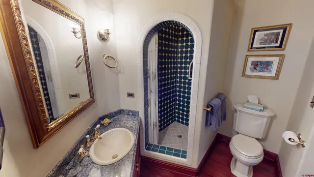 a bathroom with a toilet a sink and a mirror