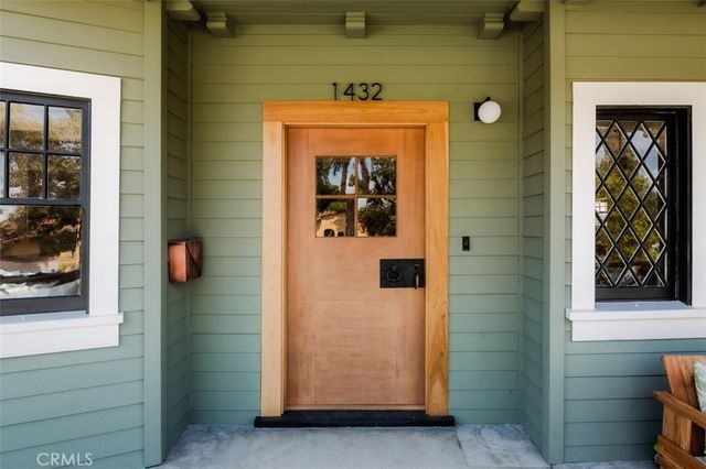 a front view of a house with a door