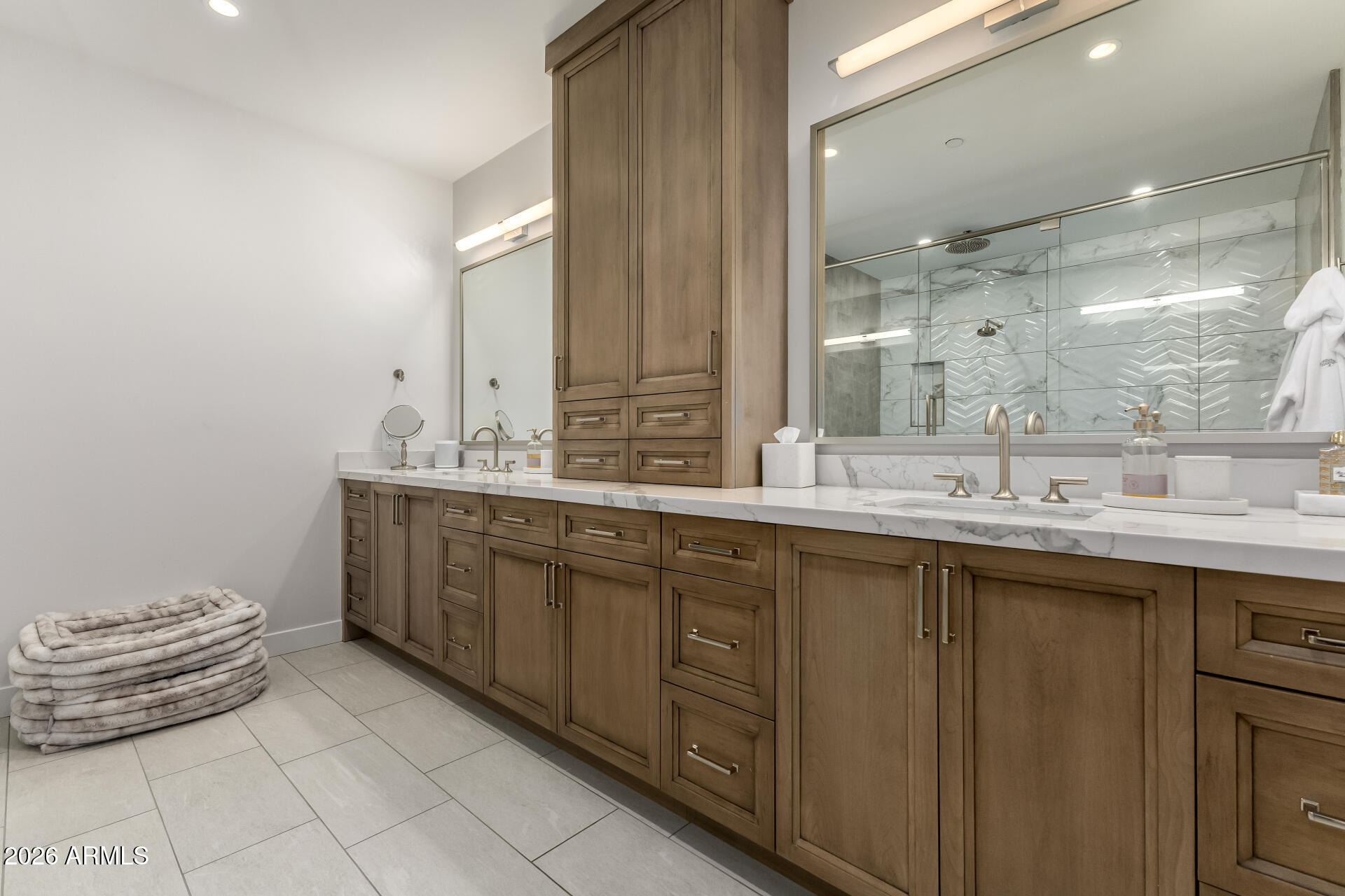 6500 East Camelback Road, Unit 1010 Scottsdale, AZ 85251 - Photo 13 of 24 a bathroom with a granite countertop sink and a mirror