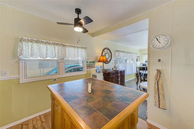a view of a dining room and furniture