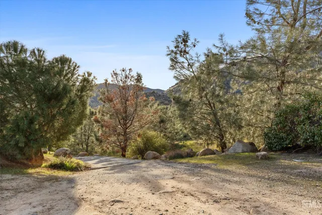 a view of ocean with green space
