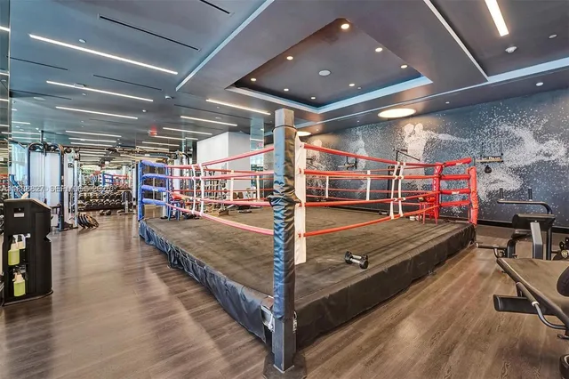 a view of a room with gym equipment