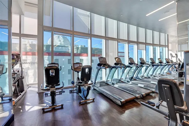 a view of a room with gym equipment