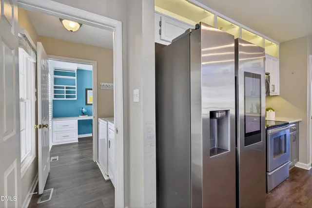 a view of a room with racks on the wall