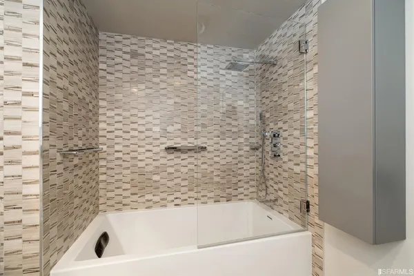 a bathroom with a bathtub