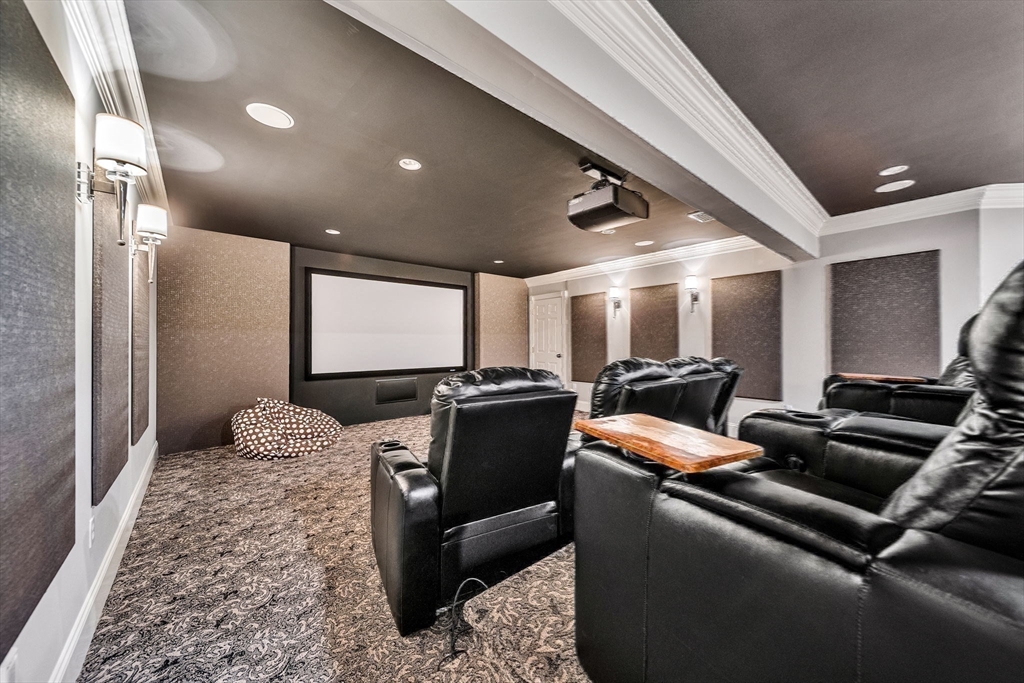 1 Stonefield Lane Wellesley, MA 02482 - Photo 24 of 30 a media room with lots of chairs and a projector