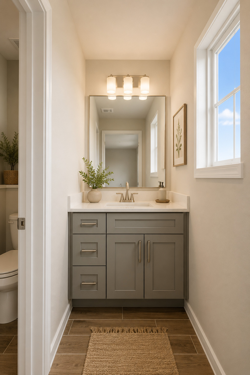 332 Stellar Wind Drive Georgetown, TX 78628 - Photo 3 of 40 A compact and functional powder room with a sleek vanity and ample natural illumination.