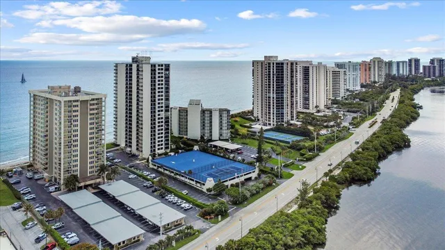 a view of a city with tall buildings