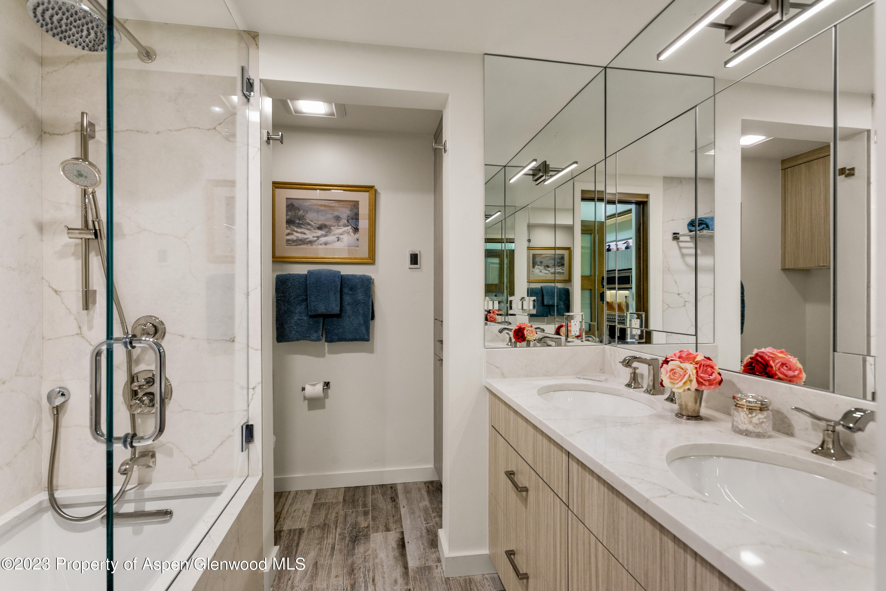 525 South Original Street, Unit B Aspen, CO 81611 - Photo 10 of 17 a bathroom with a sink double vanity and shower