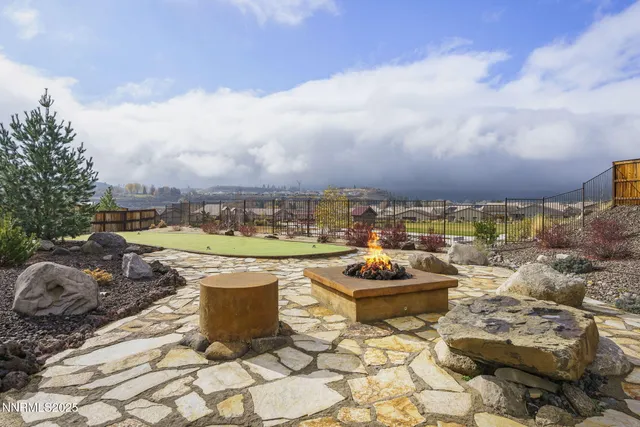 a outdoor space with furniture in front of it