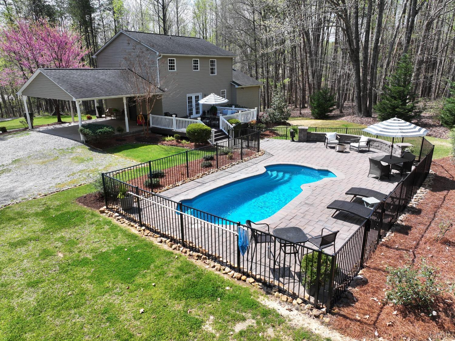 120 Ripley Drive Danville, VA 24540 - Photo 8 of 71 a view of a patio with chairs and a table and chairs under an umbrella