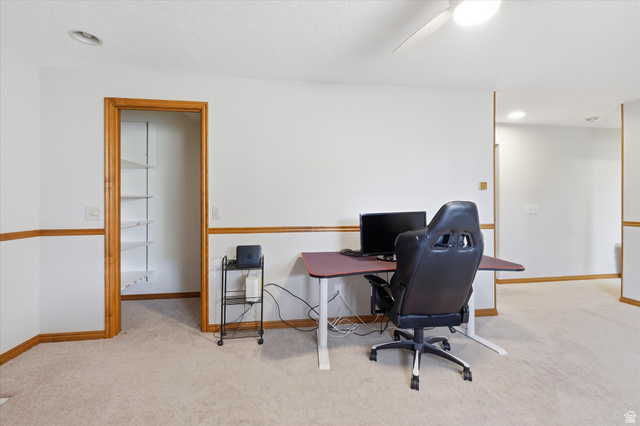 45 West 100 South Mendon, UT 84325 - Photo 28 of 64 Office space with light carpet, recessed lighting, and a ceiling fan