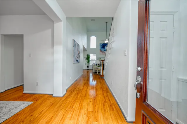 a view of a living room with a bed