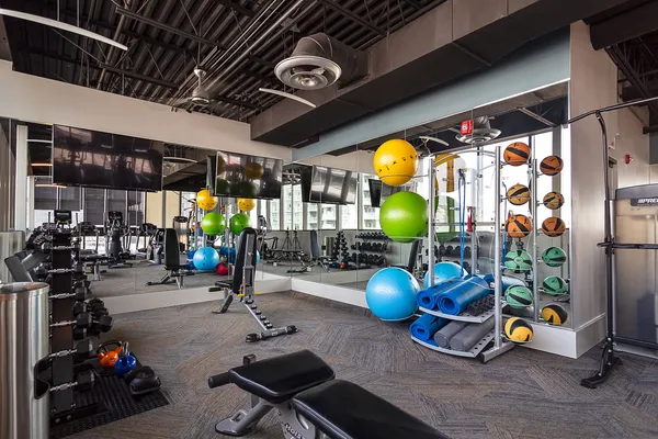 a view of a room with gym equipment