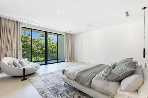 a spacious bedroom with a bed and a couch