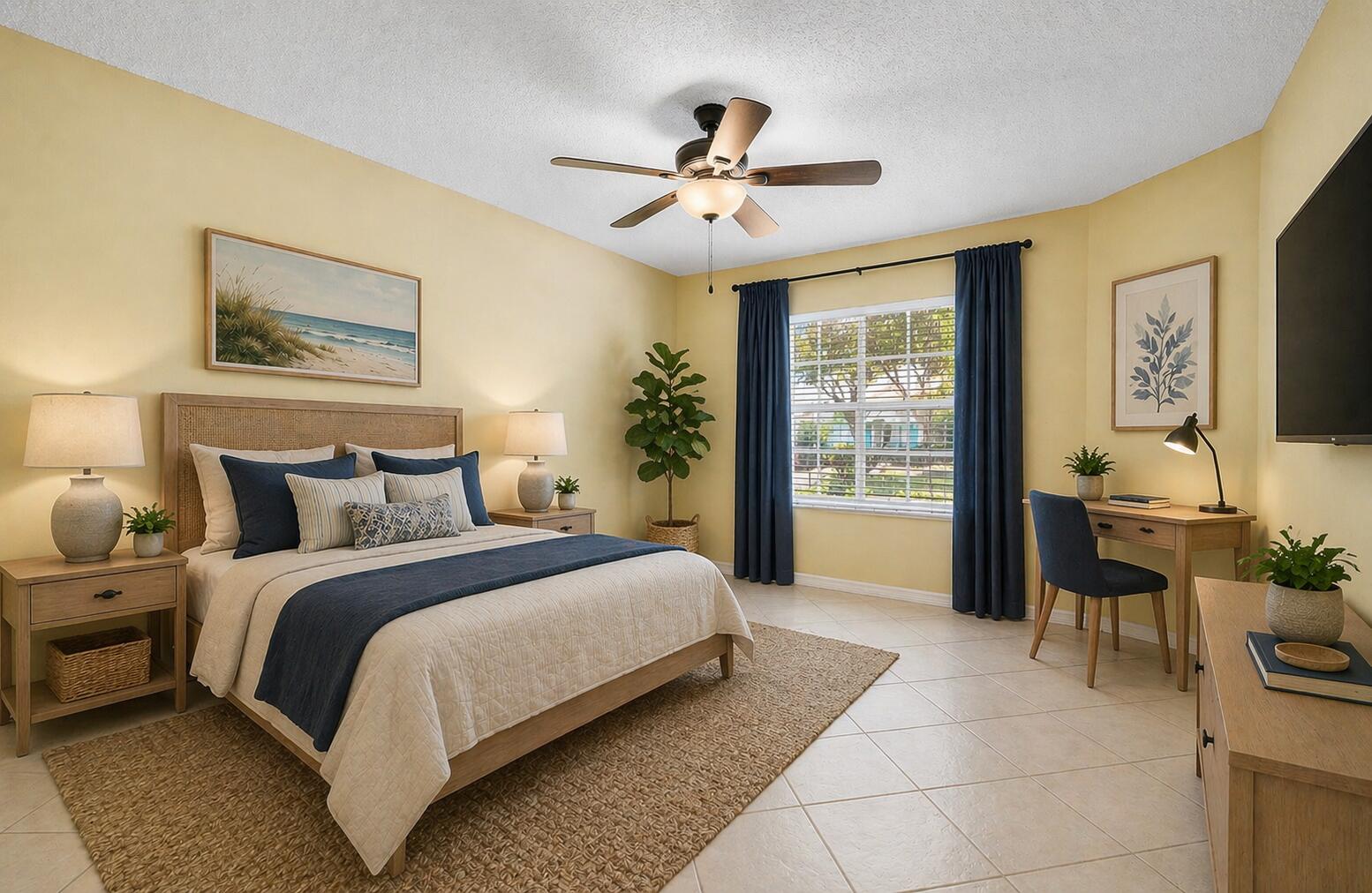 6060 Petunia Road Delray Beach, FL 33484 - Photo 23 of 59 a bedroom with a large bed and a chandelier