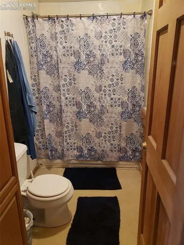 a white toilet sitting next to a shower curtain