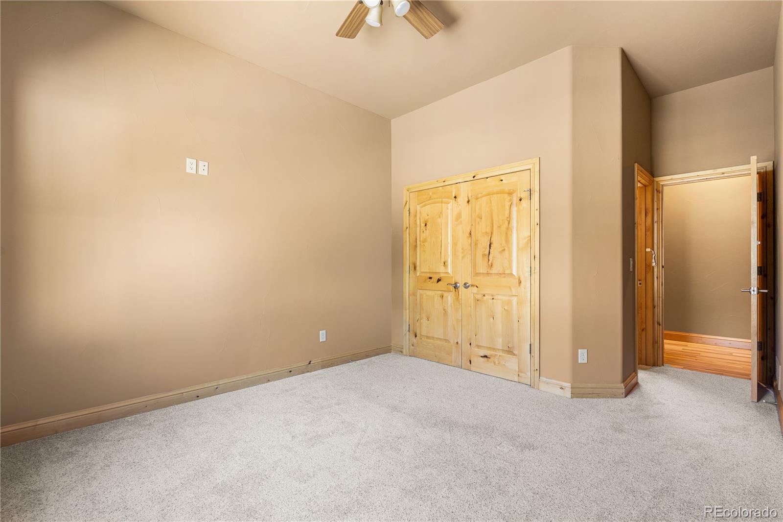 691 Cumberland Road Larkspur, CO 80118 - Photo 25 of 43 an empty room with closet and chandelier fan