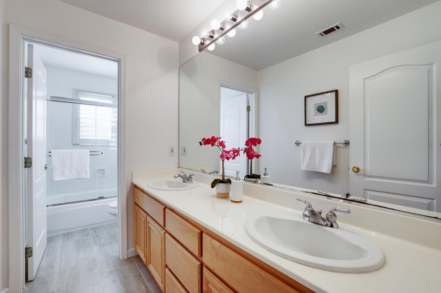 313 Lower Vintners Circle Fremont, CA 94539 - Photo 33 of 50 a bathroom with a double vanity sink and a mirror
