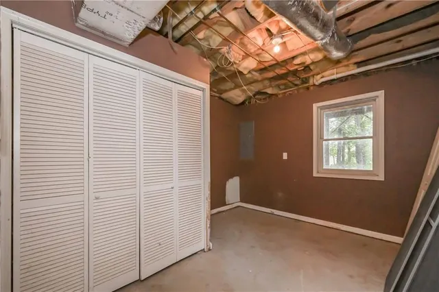 a view of a room with a windows