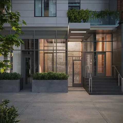 a front view of a building with street view