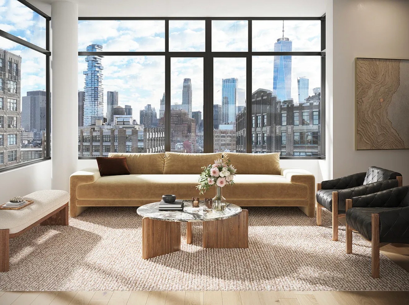 219 Hudson Street, Unit PH9 Manhattan, NY 10013 - Photo 4 of 13 a living room with furniture and a large window