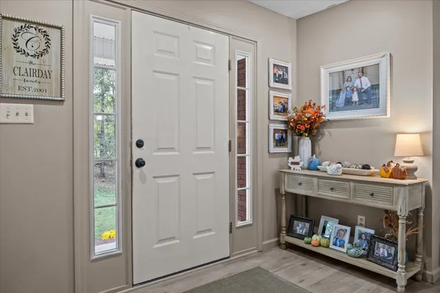 a room with furniture and a fireplace