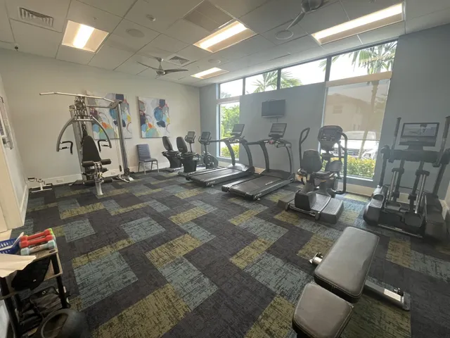 a view of a room with gym equipment