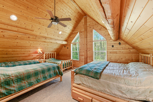2096 South Aspen Ridge Coalville, UT 84017 - Photo 20 of 44 Attic room featuring extensive wood paneling and exposed log beams
