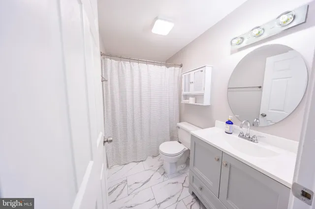 a bathroom with a sink toilet a mirror and vanity
