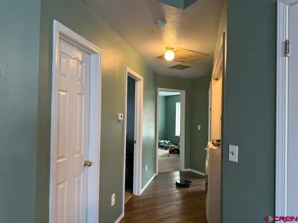 a view of a room with a window
