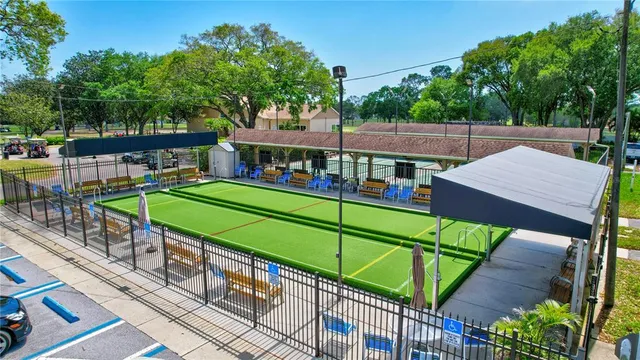 a view of a garden with an outdoor space