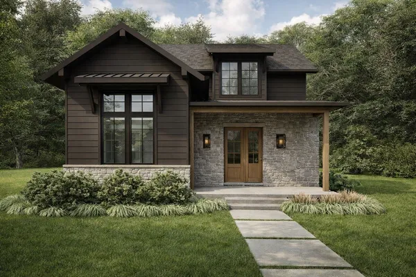 front view of a house with a yard