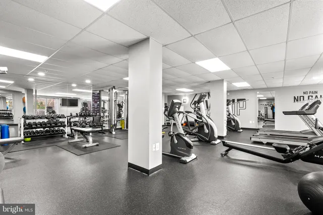 a view of a room with gym equipment