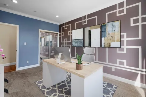 a bedroom with a bed and closet