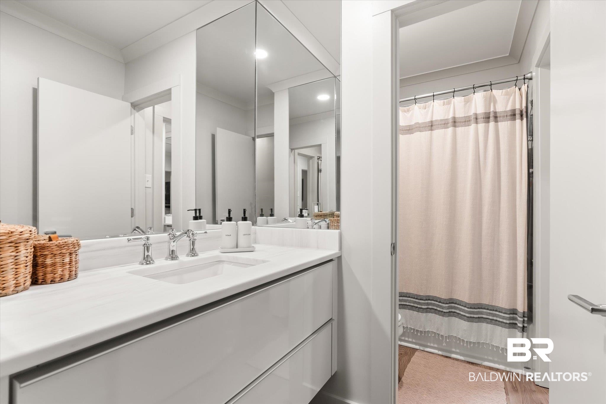 3655 Old Shell Road, Unit 313 Mobile, AL 36608 - Photo 17 of 20 Bathroom with vanity, ornamental molding, and wood-type flooring