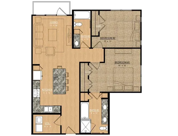 a bathroom with a granite countertop double vanity sink and mirror with bathtub