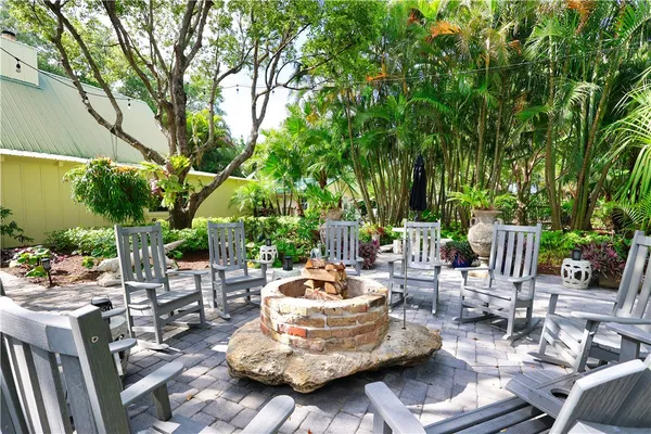 a outdoor living space with furniture and city view