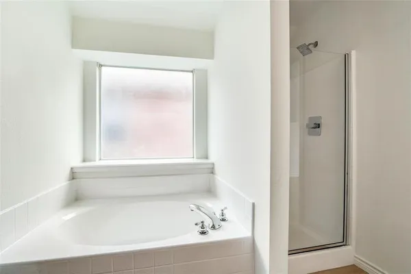 a bathroom with a bathtub