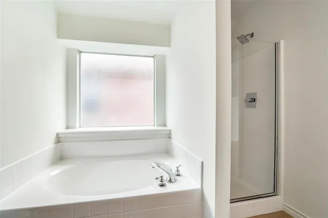 a bathroom with a bathtub