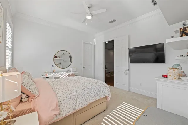 an aerial view of a house with a garden