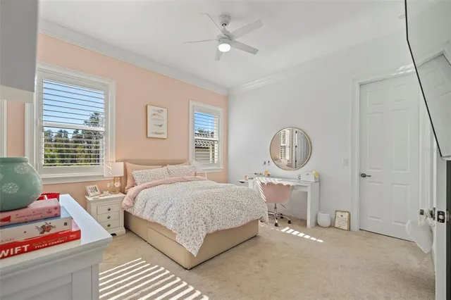 an aerial view of a house with a garden